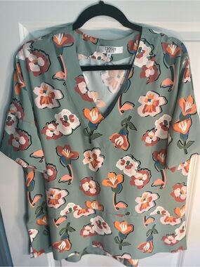 Crosby by Mollie Burch. Sage Green Floral V-Neck Blouse